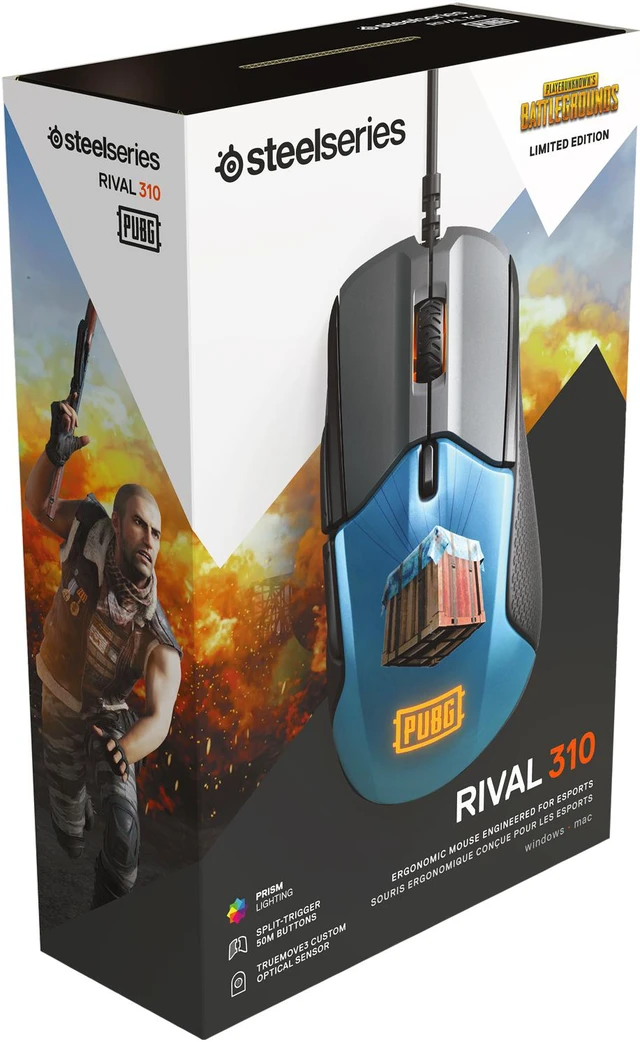 Alt view image 6 of 7 - SteelSeries Rival 310 PUBG Edition 62435 Black/Blue 6 Buttons USB Wired Optical Gaming Mouse