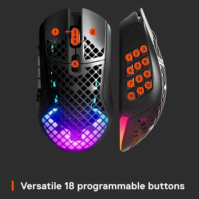 Alt view image 4 of 10 - SteelSeries Aerox 9 Wireless – Ultra-Lightweight Wireless Gaming Mouse – 18000 CPI – TrueMove Air Optical Sensor - Water Resistant– 180 Hour Battery – 18 Programmable Buttons