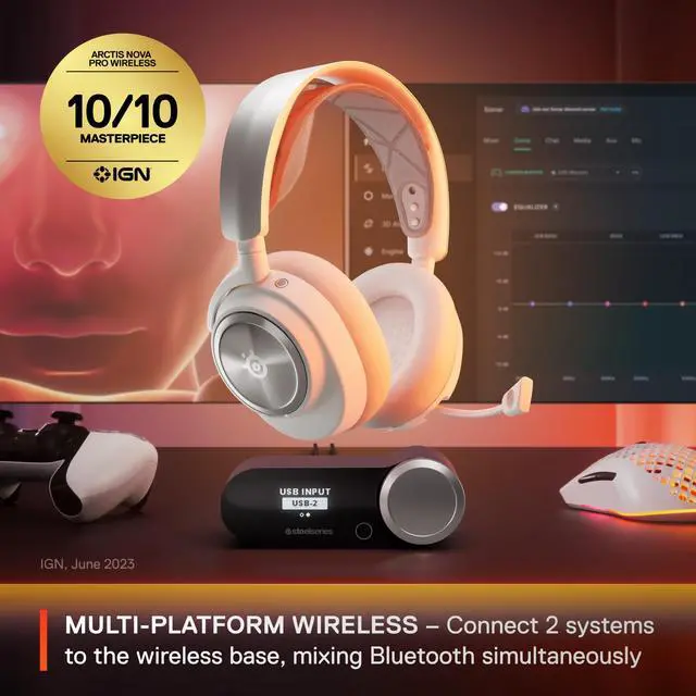 Alt view image 5 of 17 - SteelSeries Arctis Nova Pro Wireless Multi-System Gaming Headset - Premium Hi-Fi Drivers - Active Noise Cancellation - Infinity Power System - PC, PS5/PS4, Switch, Mobile, White