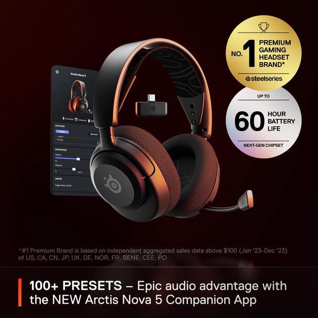Alt view image 4 of 15 - SteelSeries Arctis Nova 5 Wireless Multi-System Gaming Headset — Neodymium Magnetic Drivers — 100+ Audio Presets — 60 HR Battery — 2.4GHz or BT — ClearCast Gen2.X Mic — PC, PS5, PS4, Switch, Mobile