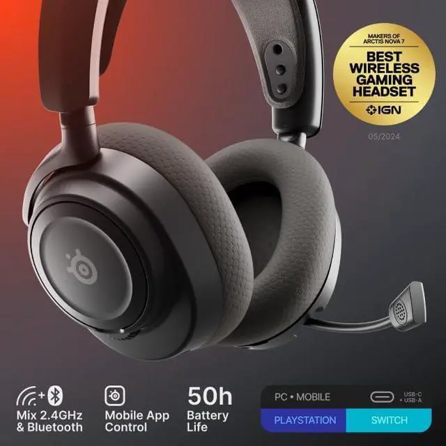 Alt view image 8 of 9 - SteelSeries Arctis Nova 7 Wireless Gen 2 Gaming Headset - Real-Time App Control, 50+ HR Play, Neodymium Drivers, Mix 2.4GHz/Bluetooth, PC, PS5, PS4, Switch 1/2, Mobile - Black