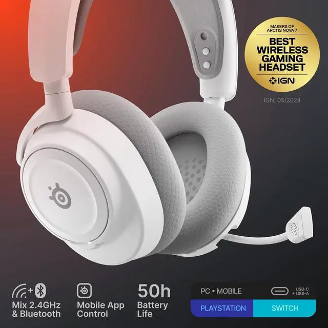Alt view image 8 of 9 - SteelSeries Arctis Nova 7 Wireless Gen 2 Gaming Headset - Real-Time App Control, 50+ HR Play, Neodymium Drivers, Mix 2.4GHz/Bluetooth, PC, PS5, PS4, Switch 1/2, Mobile - White
