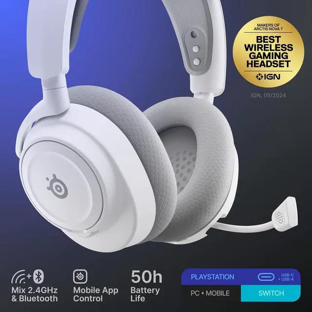 Alt view image 8 of 9 - SteelSeries Arctis Nova 7P Wireless Gen 2 Gaming Headset - Real-Time App Control, 50+ HR Play, Neodymium Magnetic Drivers, Mix 2.4GHz/Bluetooth, PS5, PS4, PC, Switch 1/2, Mobile - White