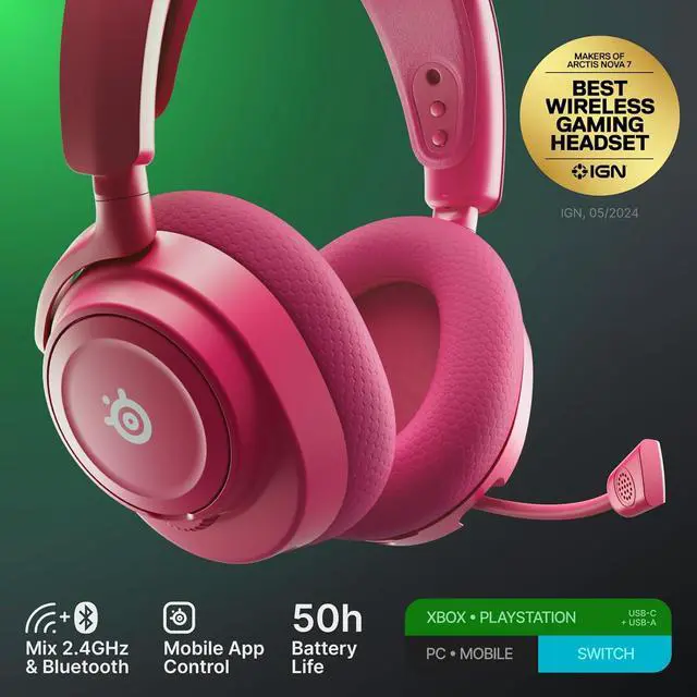 Alt view image 8 of 9 - SteelSeries Arctis Nova 7X Wireless Gen 2 Gaming Headset - Real-Time App Control, 50+ HR Play, Neodymium Drivers, Mix 2.4GHz/Bluetooth, Xbox, PC, PS5/PS4, Switch 1/2, Mobile - Magenta
