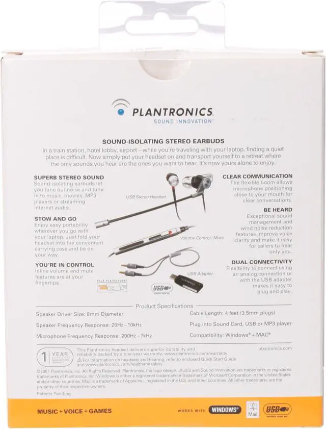 Alt view image 13 of 14 - PLANTRONICS .Audio 480 3.5mm/ USB Connector Canal Stereo Headset