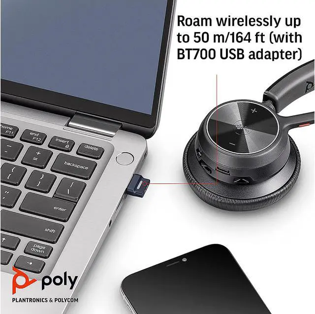 Alt view image 3 of 7 - Poly - Voyager 4310 UC Wireless Headset + Charge Stand (Plantronics) - Single-Ear Headset- Connect to PC/Mac via USB-C Bluetooth Adapter, Cell Phone via Bluetooth, Zoom&More