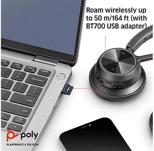 Alt view image 5 of 7 - Poly - Voyager 4320 UC Wireless Headset + Charge Stand (Plantronics) - Headphones w/Mic - Connect to PC/Mac via USB-A Bluetooth Adapter, Cell Phone via Bluetooth-Works w/Teams (Certified), Zoom&More