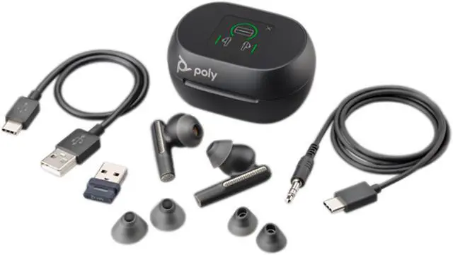 Alt view image 3 of 3 - Poly Voyager Free 60+ UC Wireless Earset - USB-A Dongle - True Wireless - Bluetooth - 98.4 ft - 20 Hz - 20 kHz - Earbud - Binaural - In-ear - Noise Canceling - Carbon Black  216065-01