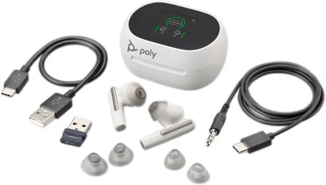 Alt view image 3 of 3 - Poly Voyager Free 60+ Teams Wireless Earset - USB-A Dongle - True Wireless - Bluetooth - 98.4 ft - 20 Hz - 20 kHz - Earbud - Binaural - In-ear - Noise Canceling - White Sand  216755-01