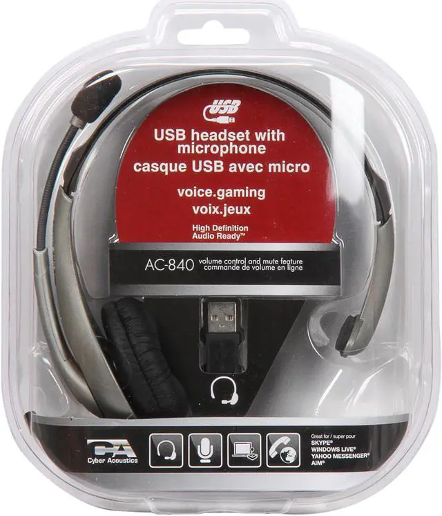 Alt view image 7 of 7 - Cyber Acoustics AC-840 USB Connector Single Ear Internet Communication Mono Headset & Boom Mic