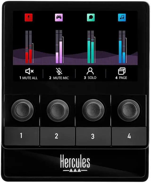 Alt view image 2 of 2 - Hercules Stream 100, Audio Mixer for Content Creators, Streaming, and Gaming, Up to 8 Tracks, LCD Screen, High Resolution Encoders, 4 Actions Buttons and Customizable Interface.- Windows PC Only