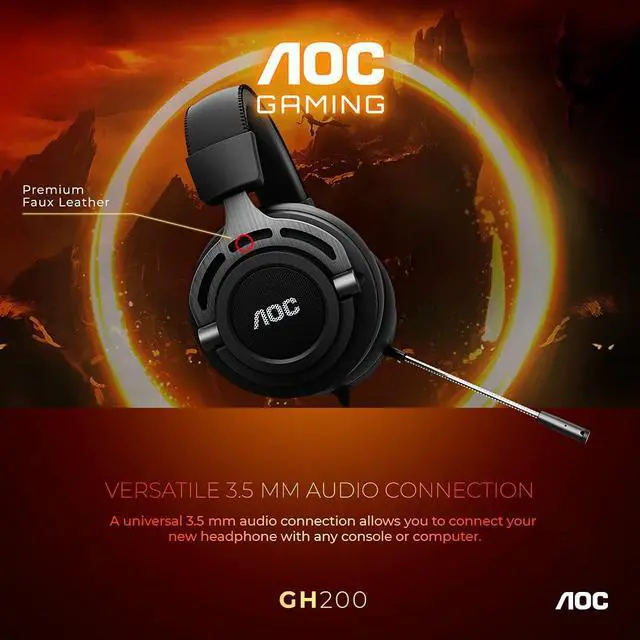Alt view image 10 of 11 - AOC Gaming GH200 Wired Gaming Headset with 2.0 Stereo Sound, Built-in Detachable Microphone, Premium Protein Leather, Integrated Control Panel and 3.5 mm Cable Connection