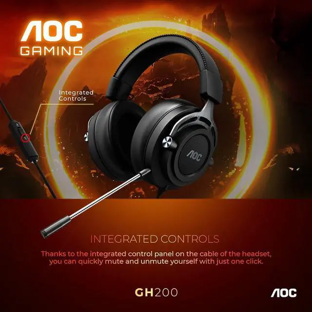 Alt view image 9 of 11 - AOC Gaming GH200 Wired Gaming Headset with 2.0 Stereo Sound, Built-in Detachable Microphone, Premium Protein Leather, Integrated Control Panel and 3.5 mm Cable Connection