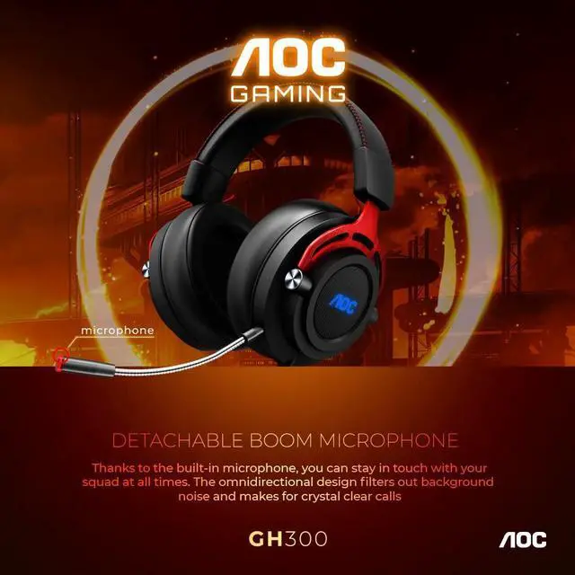 Alt view image 5 of 8 - AOC GH300 USB Gaming Headset with RGB-LED Gaming Headset with Detachable Microphone, 50mm Drivers and 7.1 Virtual Surround Stereo with Hi-Fi Audio