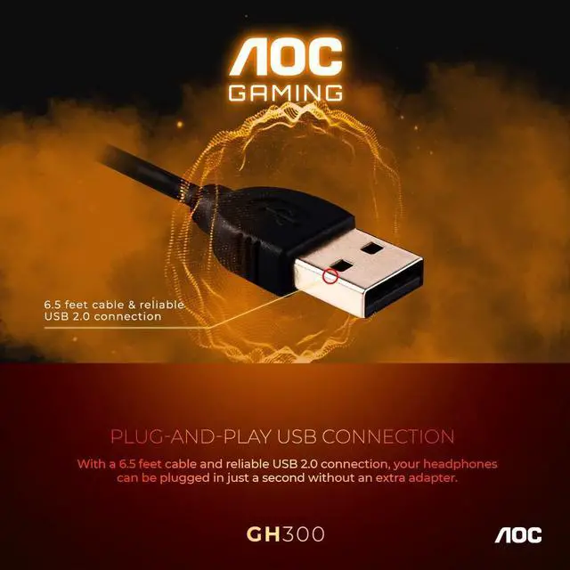 Alt view image 6 of 8 - AOC GH300 USB Gaming Headset with RGB-LED Gaming Headset with Detachable Microphone, 50mm Drivers and 7.1 Virtual Surround Stereo with Hi-Fi Audio