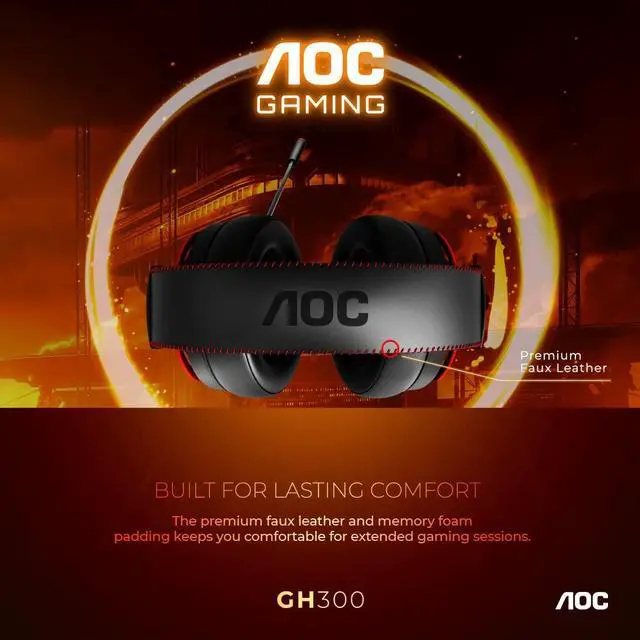 Alt view image 7 of 8 - AOC GH300 USB Gaming Headset with RGB-LED Gaming Headset with Detachable Microphone, 50mm Drivers and 7.1 Virtual Surround Stereo with Hi-Fi Audio
