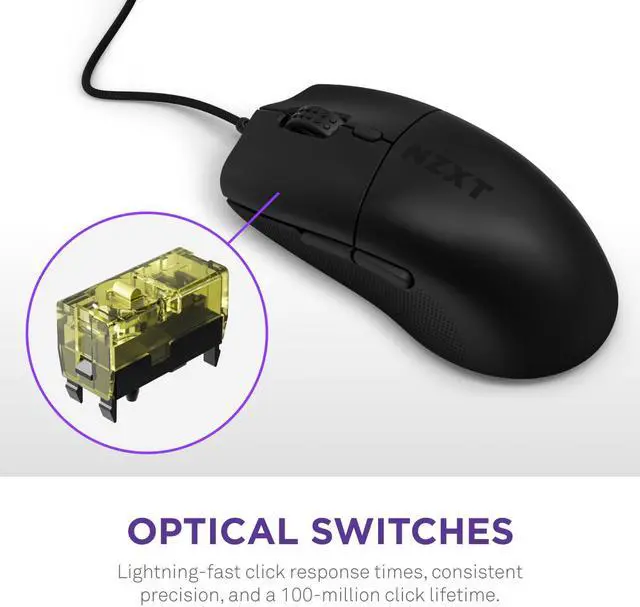 Alt view image 4 of 16 - NZXT Lift 2 Ergo LIGHTWEIGHT Ergonomic Wired Gaming Mouse, optical switches, 26,000 DPI, 8K polling rate, Black