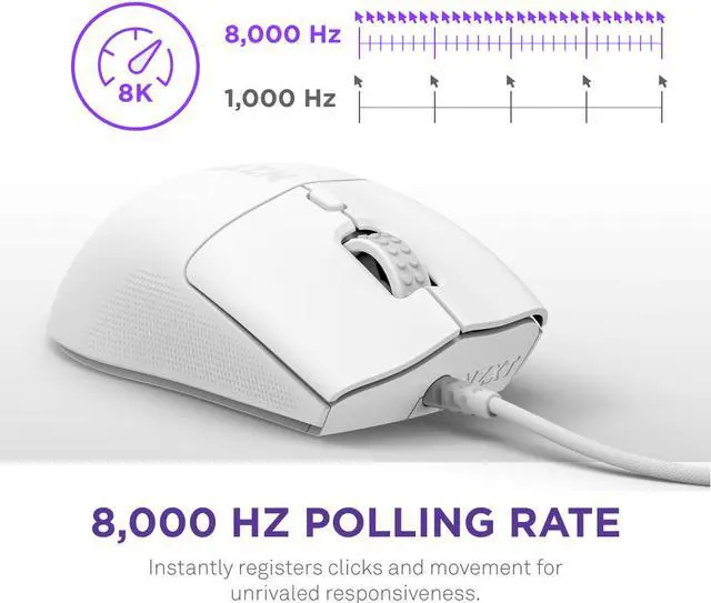 Alt view image 3 of 16 - NZXT Lift 2 Ergo LIGHTWEIGHT Ergonomic Wired Gaming Mouse, optical switches, 26,000 DPI, 8K polling rate, White