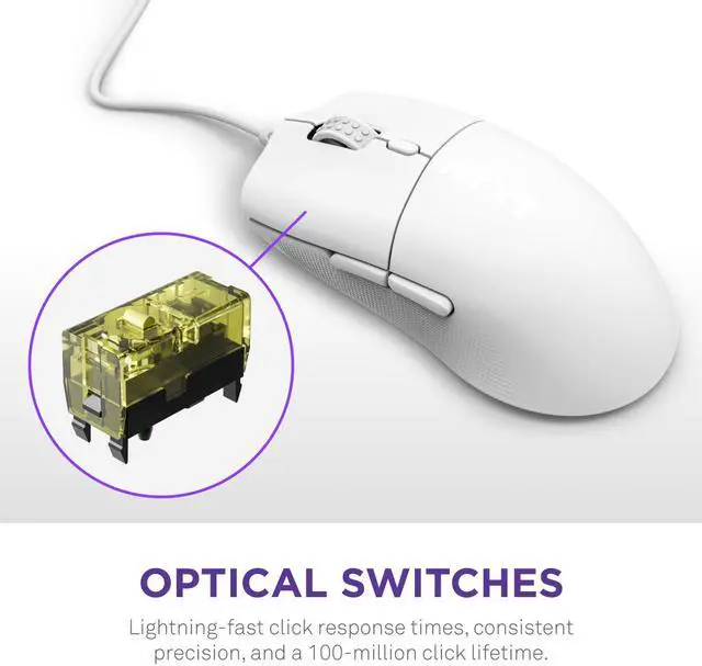 Alt view image 4 of 16 - NZXT Lift 2 Ergo LIGHTWEIGHT Ergonomic Wired Gaming Mouse, optical switches, 26,000 DPI, 8K polling rate, White