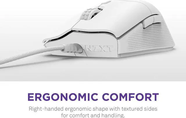 Alt view image 8 of 16 - NZXT Lift 2 Ergo LIGHTWEIGHT Ergonomic Wired Gaming Mouse, optical switches, 26,000 DPI, 8K polling rate, White