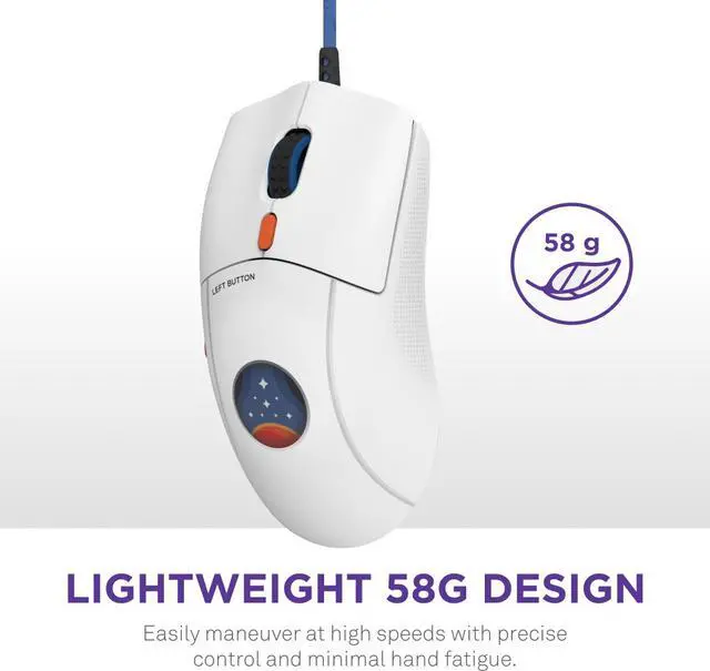 Alt view image 2 of 15 - NZXT Lift 2 Starfield ULTRA LIGHTWEIGHT Symmetrical Wired Gaming Mouse, 26,000 DPI, 58g, White