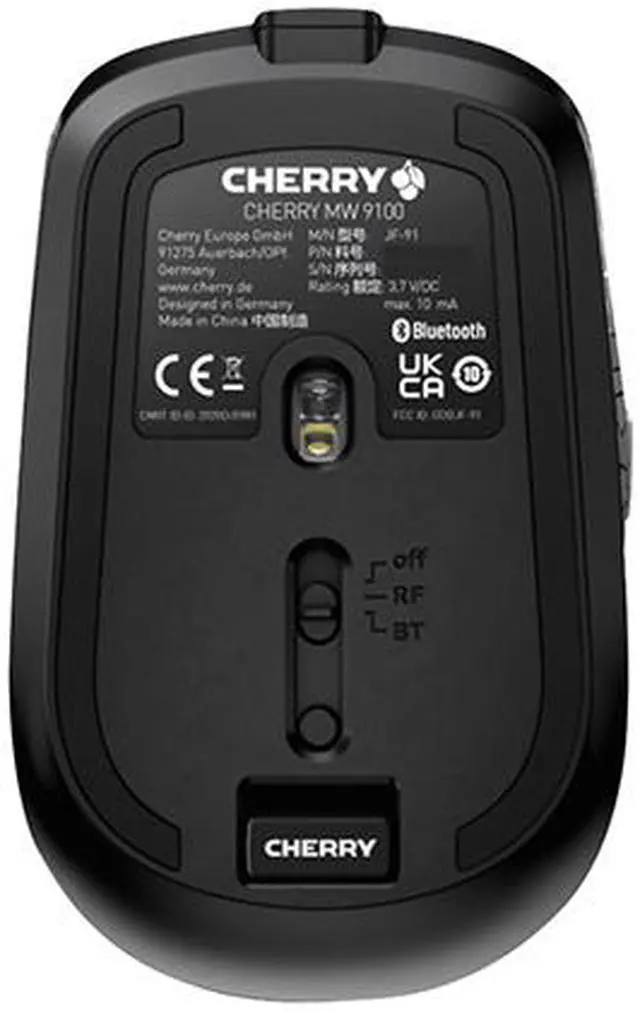 Alt view image 3 of 3 - Cherry MW 9100 Rechargeable Wireless Mouse - Wireless - Bluetooth/Radio Frequency - 2.40 GHz - Yes - Black - USB - 2400 dpi - Scroll Wheel - 6 Button(s) - Symmetrical