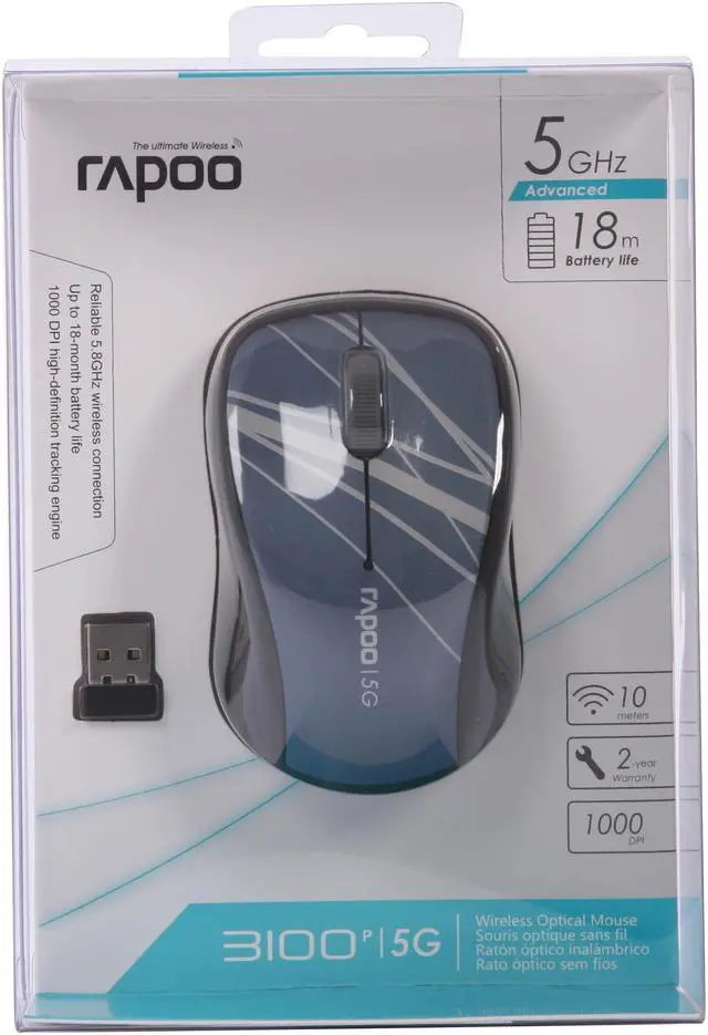 Alt view image 6 of 6 - Rapoo 3100P Blue 3 Buttons 1 x Wheel USB 5GHz Wireless Optical Mouse