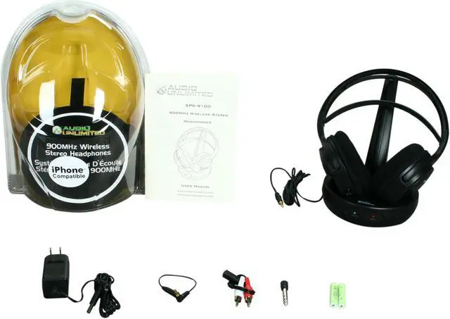 Alt view image 9 of 9 - Audio Unlimited Black SPK-9100 Circumaural 900MHz Classic Wireless Stereo Headphone