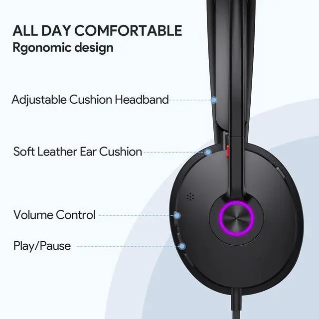 Alt view image 2 of 7 - Yealink UH48 ANC Wired Headset with Microphone, Active Noise Cancelling USB Headphones for PC, MS Teams Certified Works with All Other Call Platforms, All Day Comfort, Mute Button