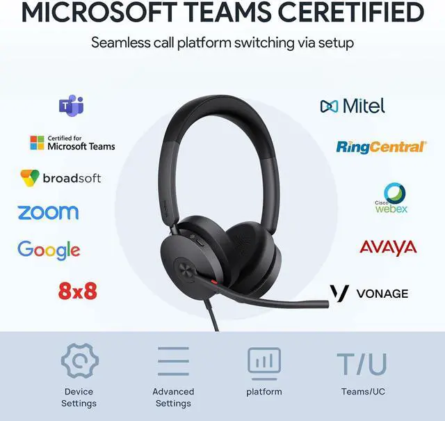 Alt view image 3 of 7 - Yealink UH48 ANC Wired Headset with Microphone, Active Noise Cancelling USB Headphones for PC, MS Teams Certified Works with All Other Call Platforms, All Day Comfort, Mute Button
