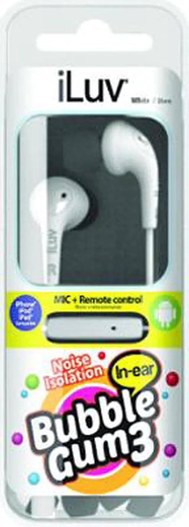 Alt view image 4 of 4 - iLuv White BBGUM3INWH 3.5mm Connector Bubble Gum 3 In Earbuds With Microphone