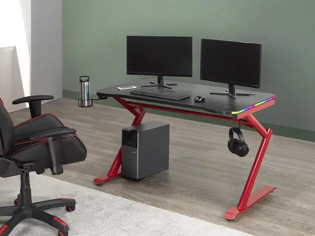 Alt view image 8 of 8 - Brassex Gaming Desk - Black/Red (8028)