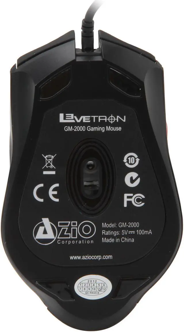 Alt view image 3 of 5 - Azio Levetron GM2000 Black 6 Buttons 1 x Wheel USB Wired Optical Gaming Mouse
