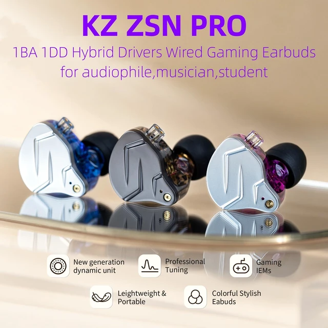 Alt view image 2 of 7 - KZ ZSN Pro in Ear Monitor Headphones, 1BA 1DD Hybrid Driver Wired Gaming Earbuds, Deep Bass Sound Wired Ear Buds, HiFi IEM for Gaming Music Video Calling Singer Musician Drummer DJ (with mic, Gray)