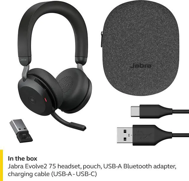 Alt view image 6 of 8 - Jabra Evolve2 75 PC Wireless Headset with 8-Microphone Technology - Dual Foam Stereo Headphones with Advanced Active Noise Cancelling, USB-A Bluetooth Adapter and MS Teams-Compatibility - Black