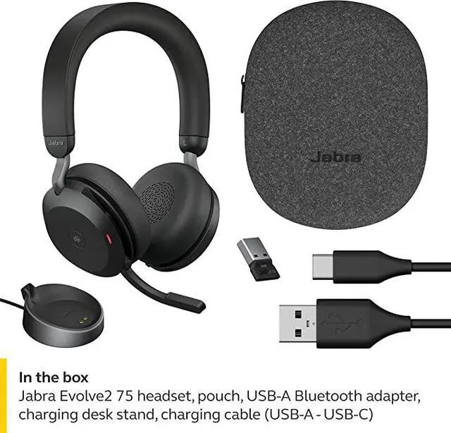 Alt view image 7 of 8 - Jabra Evolve2 75 PC Wireless Headset with Charging Stand and 8-Mic Technology - Dual Foam Stereo Headphones with Advanced Active Noise Cancelling, USB-A Bluetooth Adapter and MS Compatibility - Black