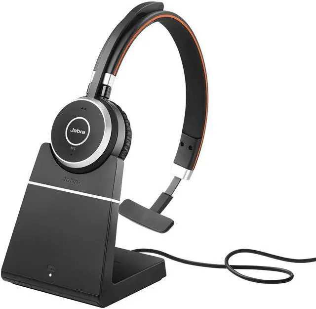Alt view image 2 of 8 - Jabra Evolve 65 SE Mono Wireless Headset - Bluetooth Headset with Noise-Cancelling Microphone, Long-Lasting Battery, and Charging Stand - MS Teams Certified, Works with All Other Platforms - Black