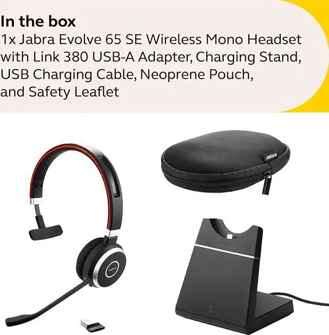 Alt view image 7 of 8 - Jabra Evolve 65 SE Mono Wireless Headset - Bluetooth Headset with Noise-Cancelling Microphone, Long-Lasting Battery, and Charging Stand - MS Teams Certified, Works with All Other Platforms - Black