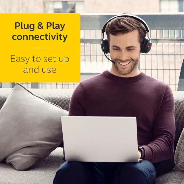 Alt view image 3 of 9 - Jabra Evolve2 65 Bluetooth Wireless Headset with Mic for Calls and Music, Dual-Ear Headphones with USB-A Adapter, Up to 37 Hours Battery, Noise-Cancelling, Works with Microsoft Teams, Black (189)