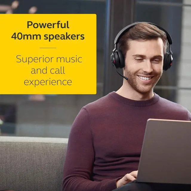 Alt view image 4 of 9 - Jabra Evolve2 65 Bluetooth Wireless Headset with Mic for Calls and Music, Dual-Ear Headphones with USB-A Adapter, Up to 37 Hours Battery, Noise-Cancelling, Works with Microsoft Teams, Black (189)