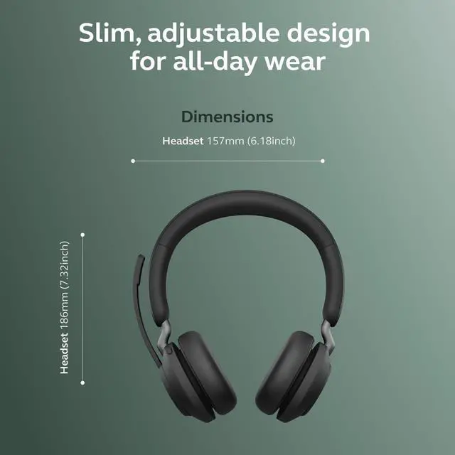 Alt view image 5 of 9 - Jabra Evolve2 65 Bluetooth Wireless Headset with Mic for Calls and Music, Dual-Ear Headphones with USB-A Adapter, Up to 37 Hours Battery, Noise-Cancelling, Works with Microsoft Teams, Black (189)