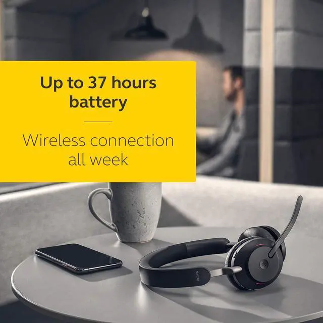 Alt view image 6 of 9 - Jabra Evolve2 65 Bluetooth Wireless Headset with Mic for Calls and Music, Dual-Ear Headphones with USB-A Adapter, Up to 37 Hours Battery, Noise-Cancelling, Works with Microsoft Teams, Black (189)