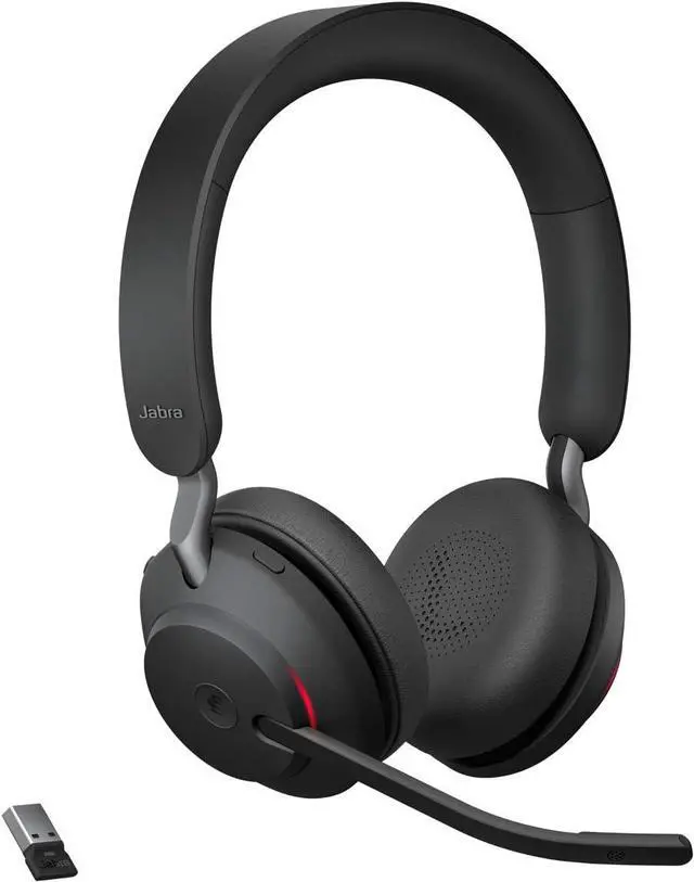 Main image of Jabra Evolve2 65 Bluetooth Wireless Headset with Mic for Calls and Music, Dual-Ear Headphones with USB-A Adapter, Up to 37 Hours Battery, Noise-Cancelling, Works with Microsoft Teams, Black (189)