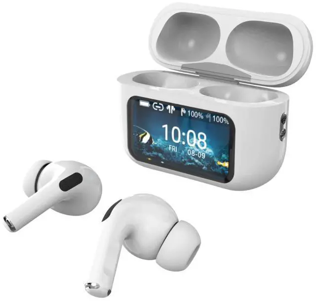 Main image of Supersonic IQ Sound IQ-341 ANC & ENC Bluetooth Earphone with Touchscreen Display Charging Case, True Wireless Earbuds, Stereo Sound, Dual Mic, Voice Assistant, In-Ear Detection, USB-C Charging (White)