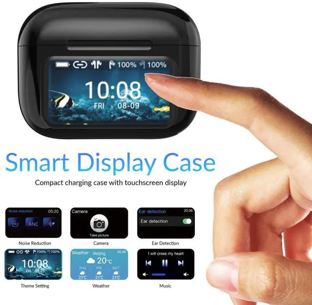 Alt view image 4 of 5 - Supersonic IQ Sound IQ-341 ANC & ENC Bluetooth Earphone with Touchscreen Display Charging Case, True Wireless Earbuds, Stereo Sound, Dual Mic, Voice Assistant, In-Ear Detection, USB-C Charging (Black)