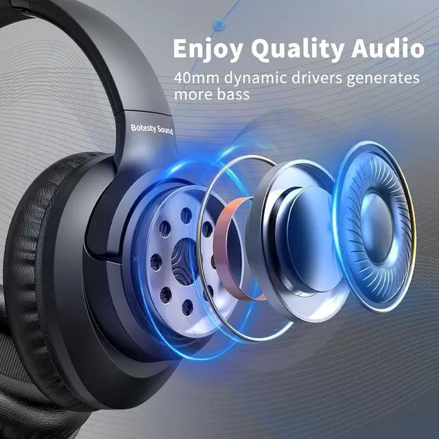Alt view image 7 of 7 - Botesty Sound Wired Headphones with Microphone, Over-Ear Foldable 3.5mm Plug in Headphones Corded with 4.9ft Tangle-Free Cable