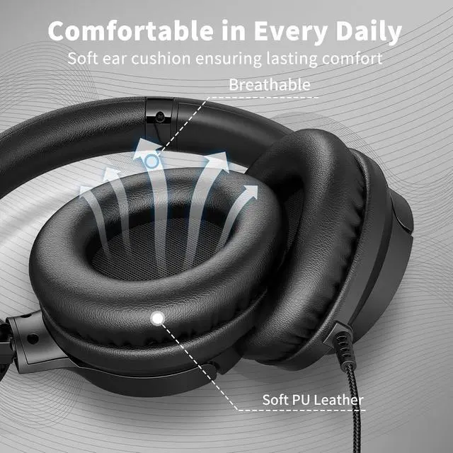 Alt view image 6 of 7 - Botesty Sound Wired Headphones with Microphone, Over-Ear Foldable 3.5mm Plug in Headphones Corded with 4.9ft Tangle-Free Cable