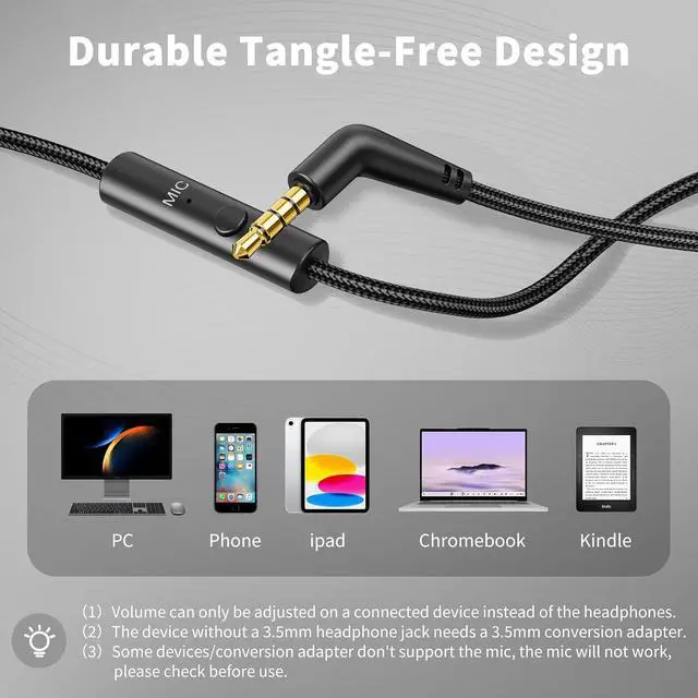 Alt view image 4 of 7 - Botesty Sound Wired Headphones with Microphone, Over-Ear Foldable 3.5mm Plug in Headphones Corded with 4.9ft Tangle-Free Cable