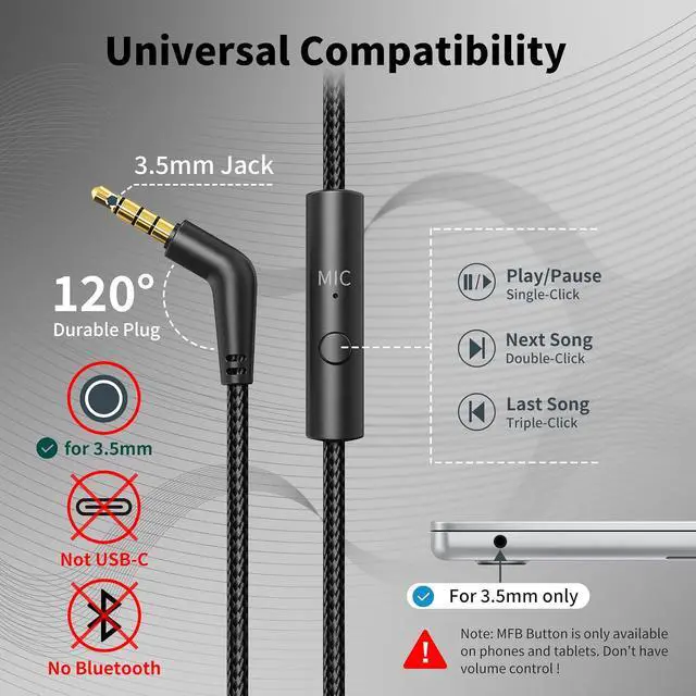 Alt view image 2 of 7 - Botesty Sound Wired Headphones with Microphone, Over-Ear Foldable 3.5mm Plug in Headphones Corded with 4.9ft Tangle-Free Cable