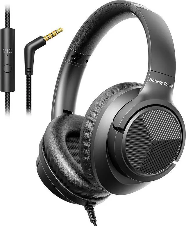 Main image of Botesty Sound Wired Headphones with Microphone, Over-Ear Foldable 3.5mm Plug in Headphones Corded with 4.9ft Tangle-Free Cable
